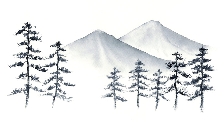 Papier peint panoramique Montagnes à l’Encre