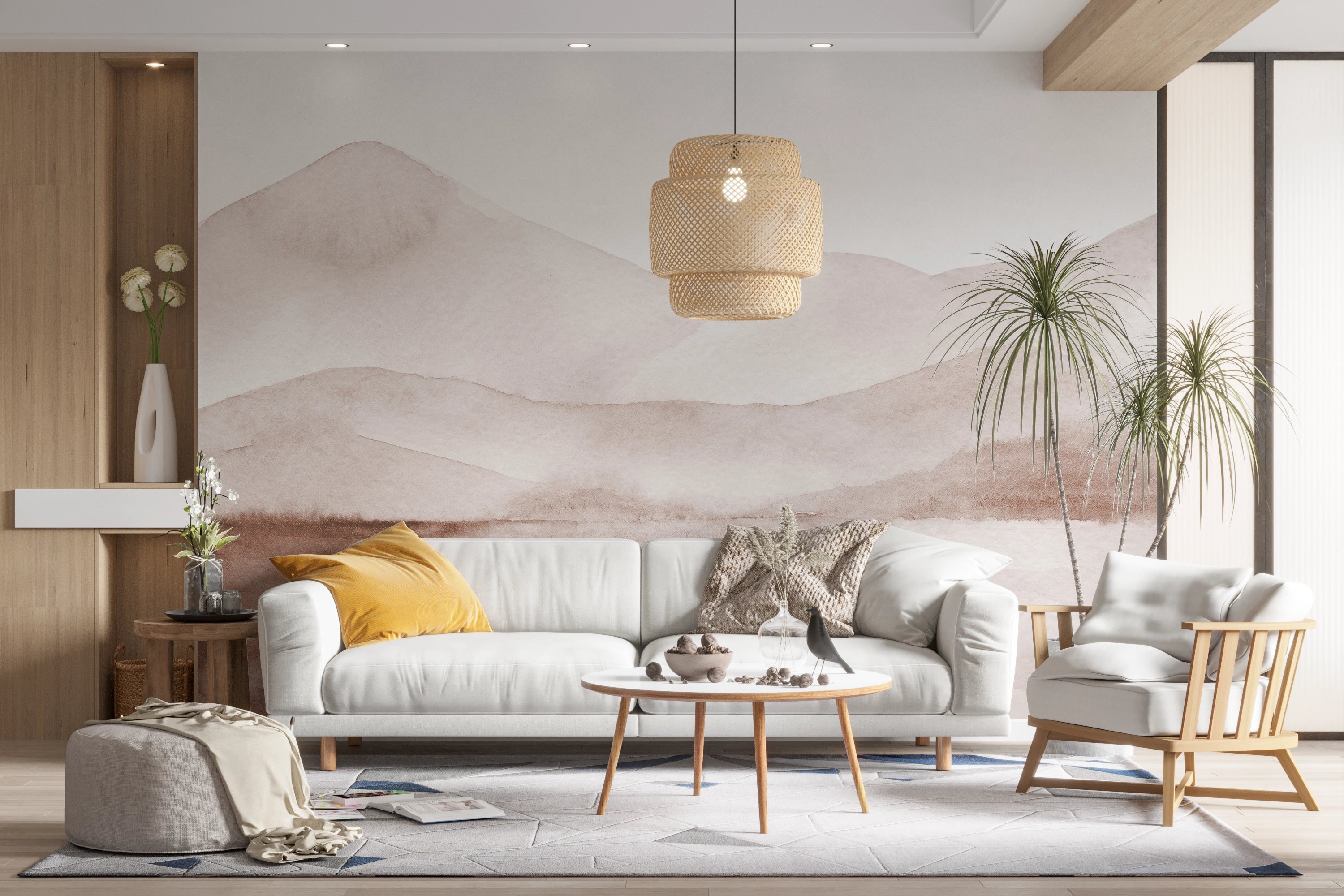 Papier peint panoramique Montagnes Aquarelle Terracotta