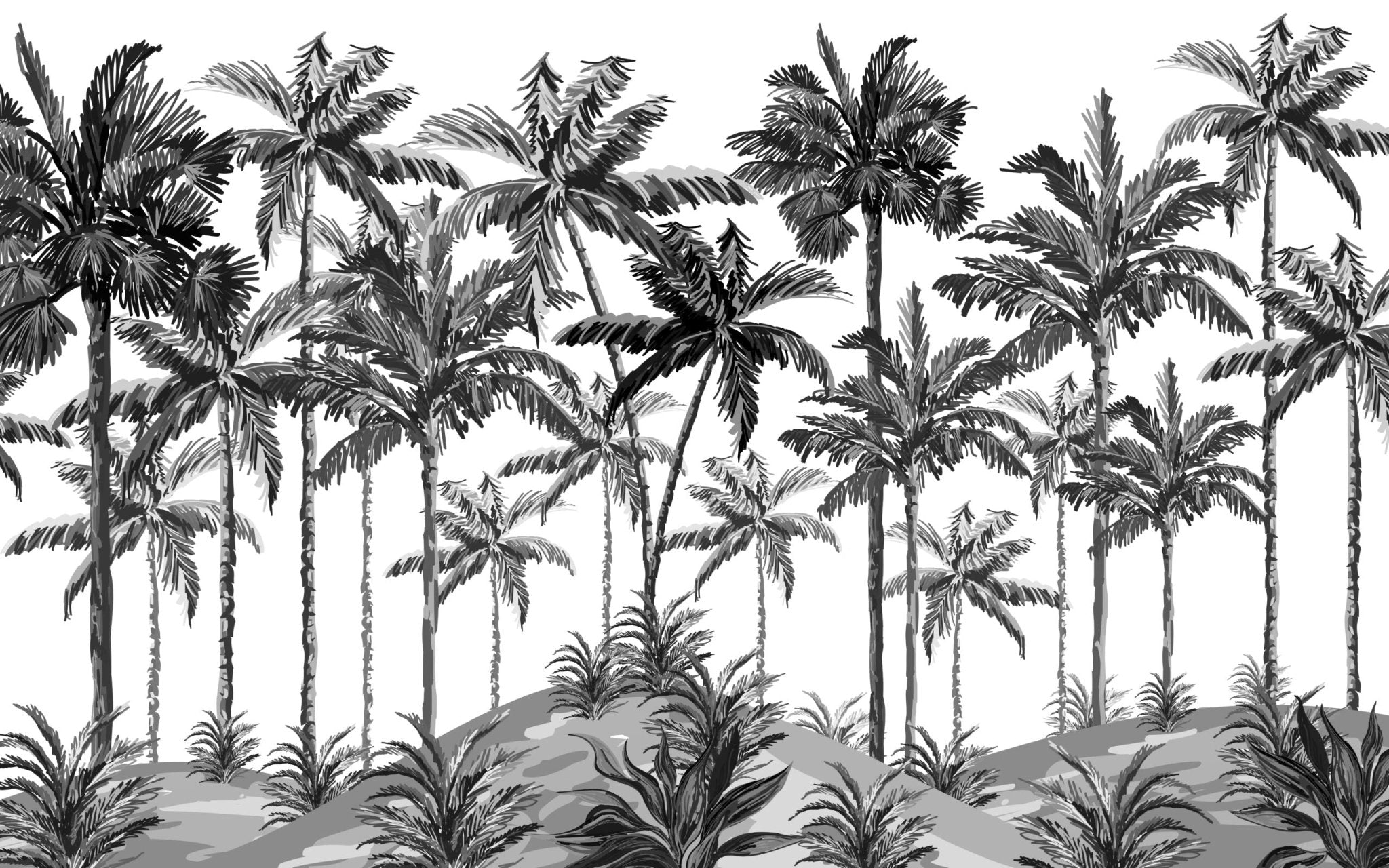 Papier peint panoramique palmier noir & blanc