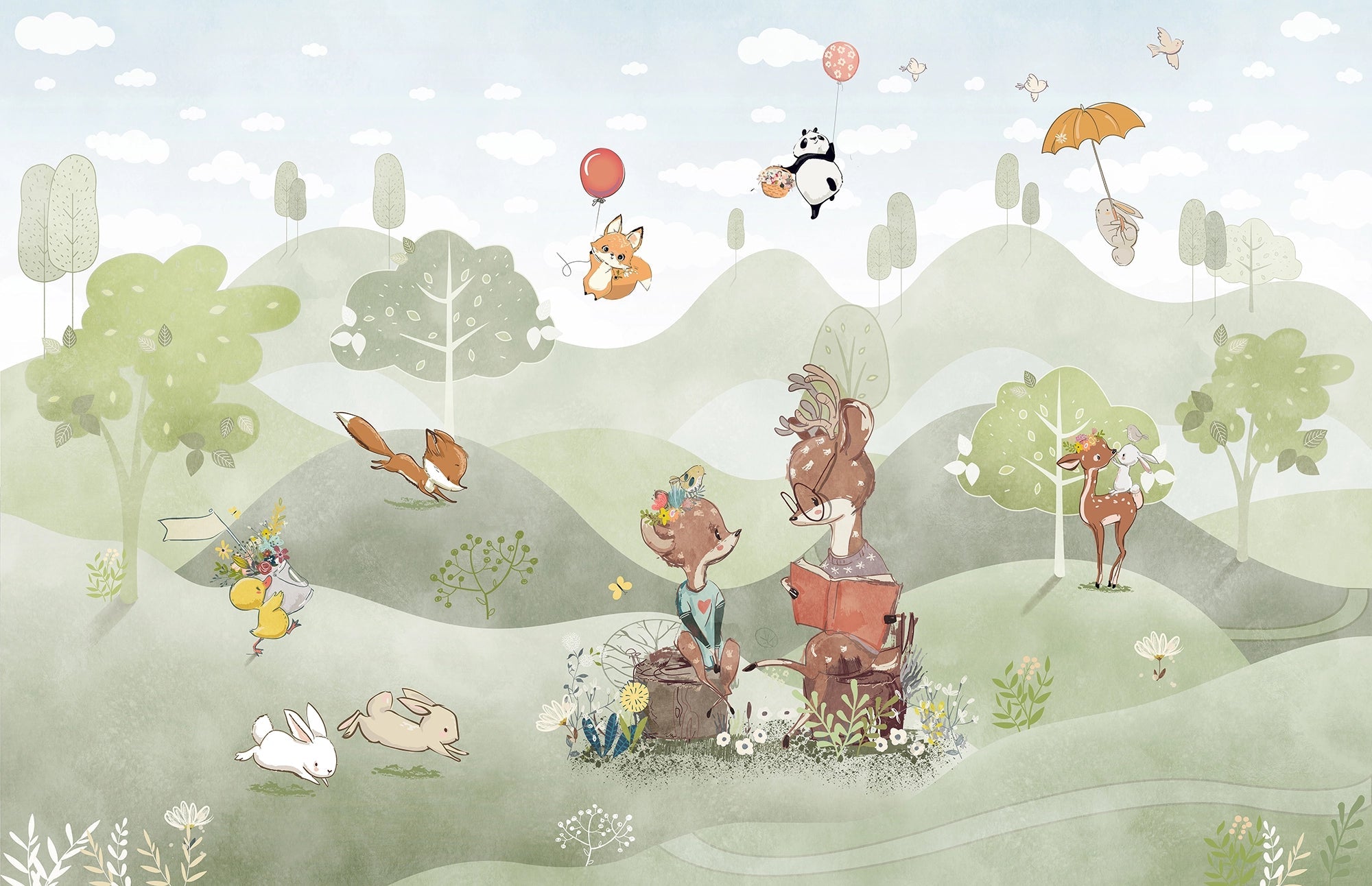 Carta da parati panoramica Panda & Cie per la cameretta del bambino