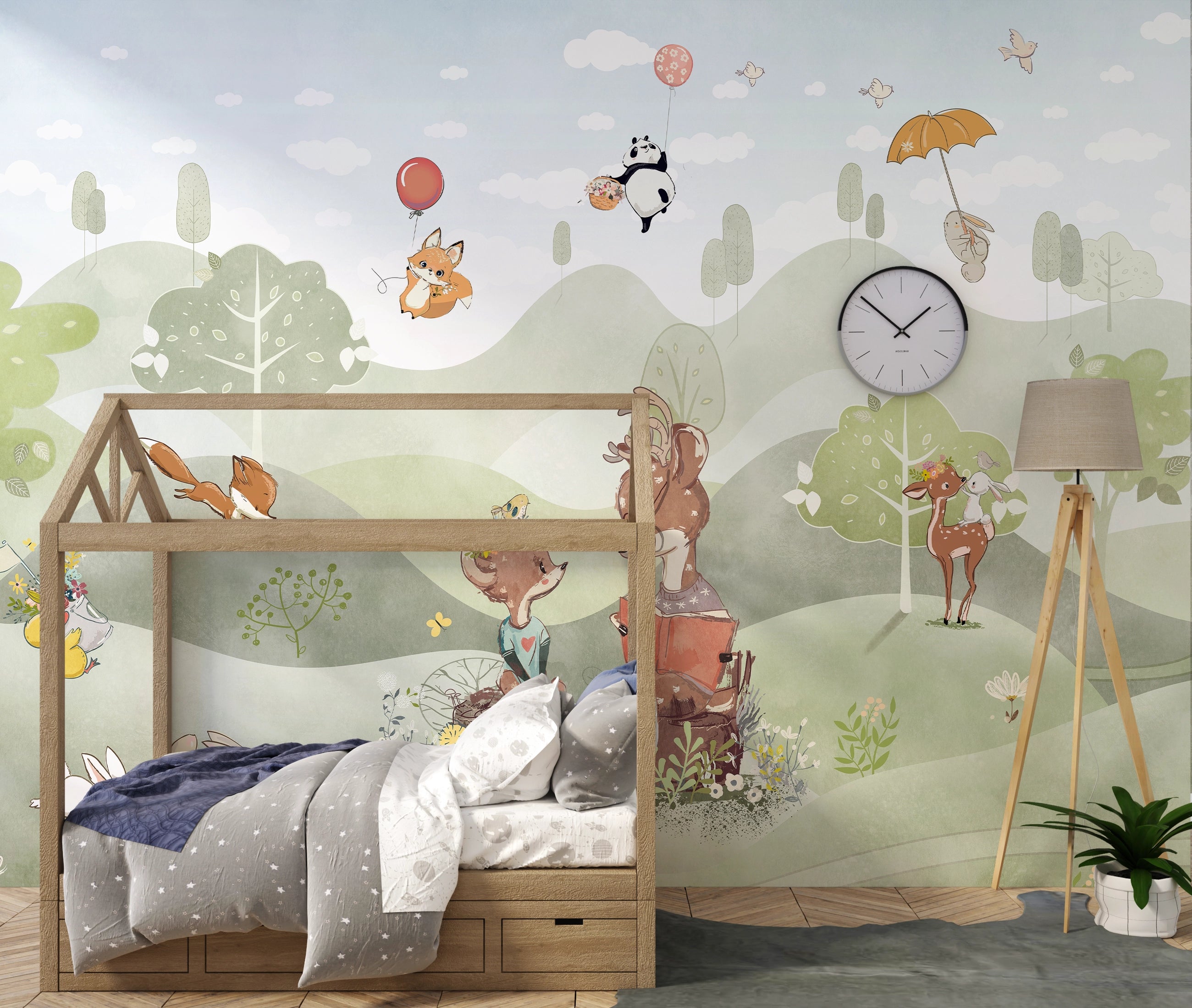 Panda &amp; Co Panoramic Wallpaper for Baby Room