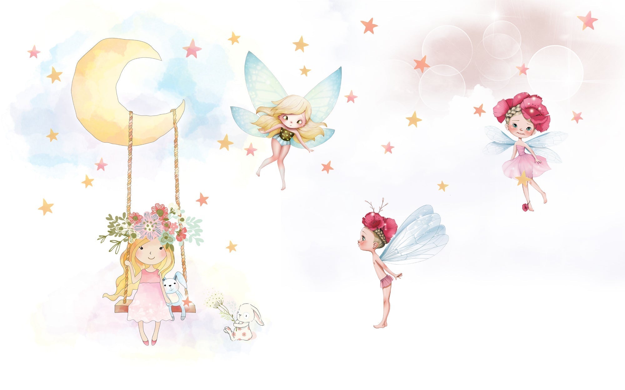 Papier peint panoramique petites fées magiques chambre enfant