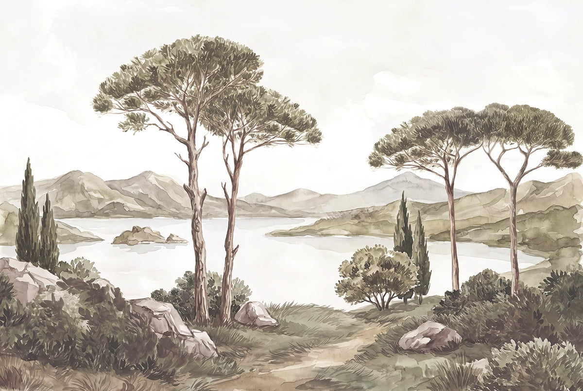 Papier peint panoramique paysage méditerranéen aux pins