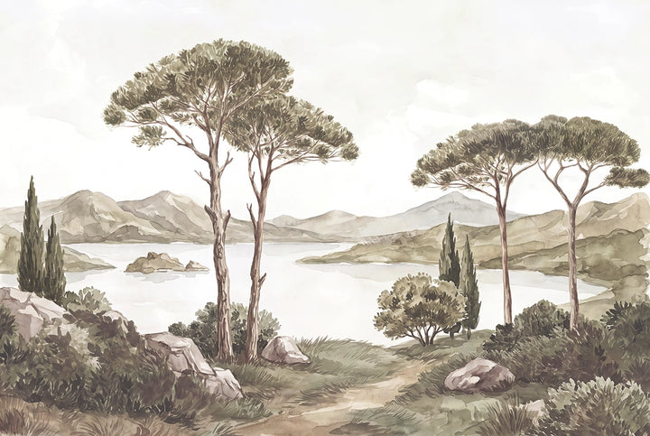 Papier peint panoramique paysage méditerranéen aux pins