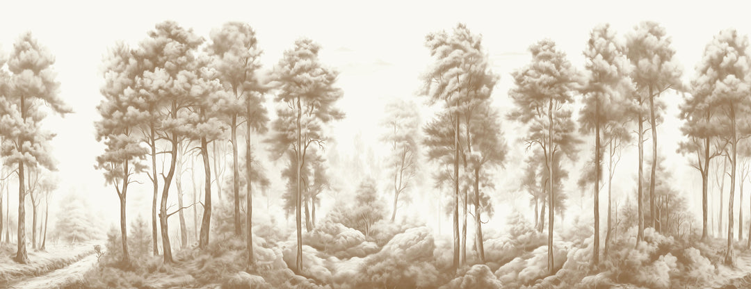 Papier peint panoramique Pins Sépia