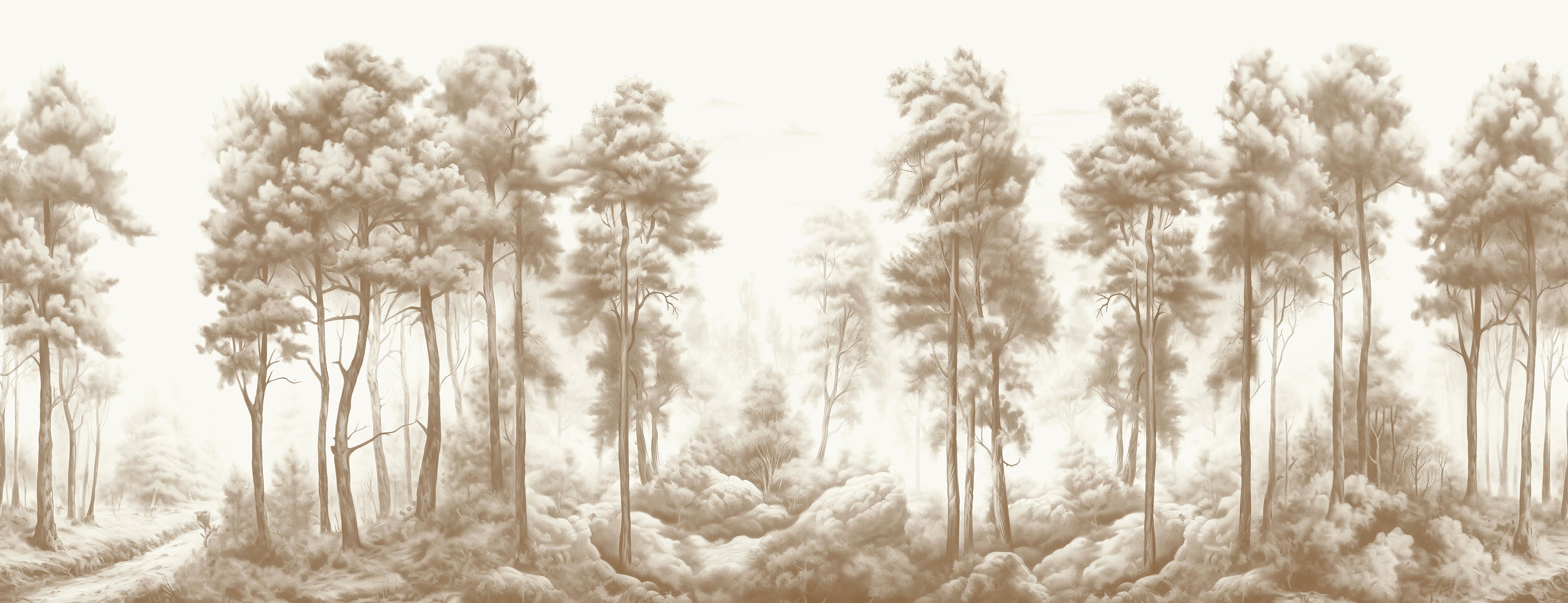 Papier peint panoramique Pins Sépia