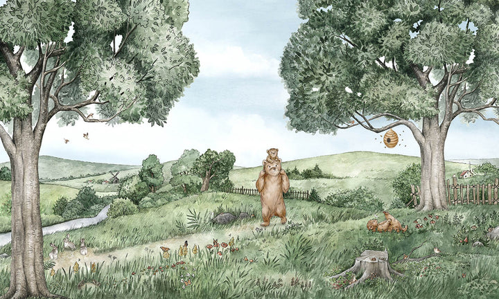 Papier Peint Panoramique Prairie des Ours et Abeilles