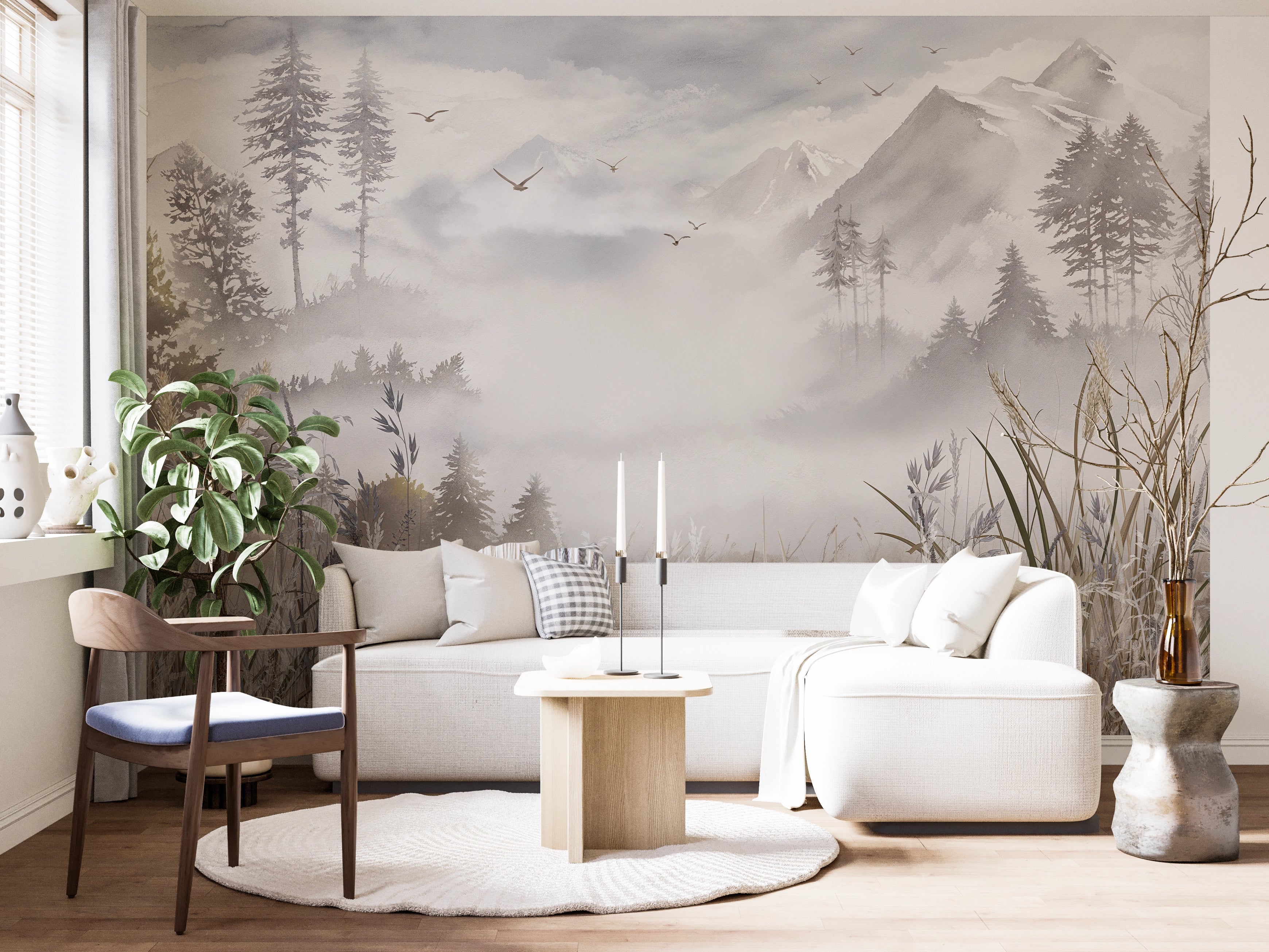 Papier peint panoramique Prairie Évanescente dans un salon chic