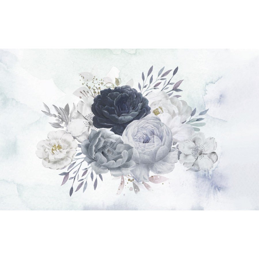 Papier peint panoramique roses, bleues et blanches