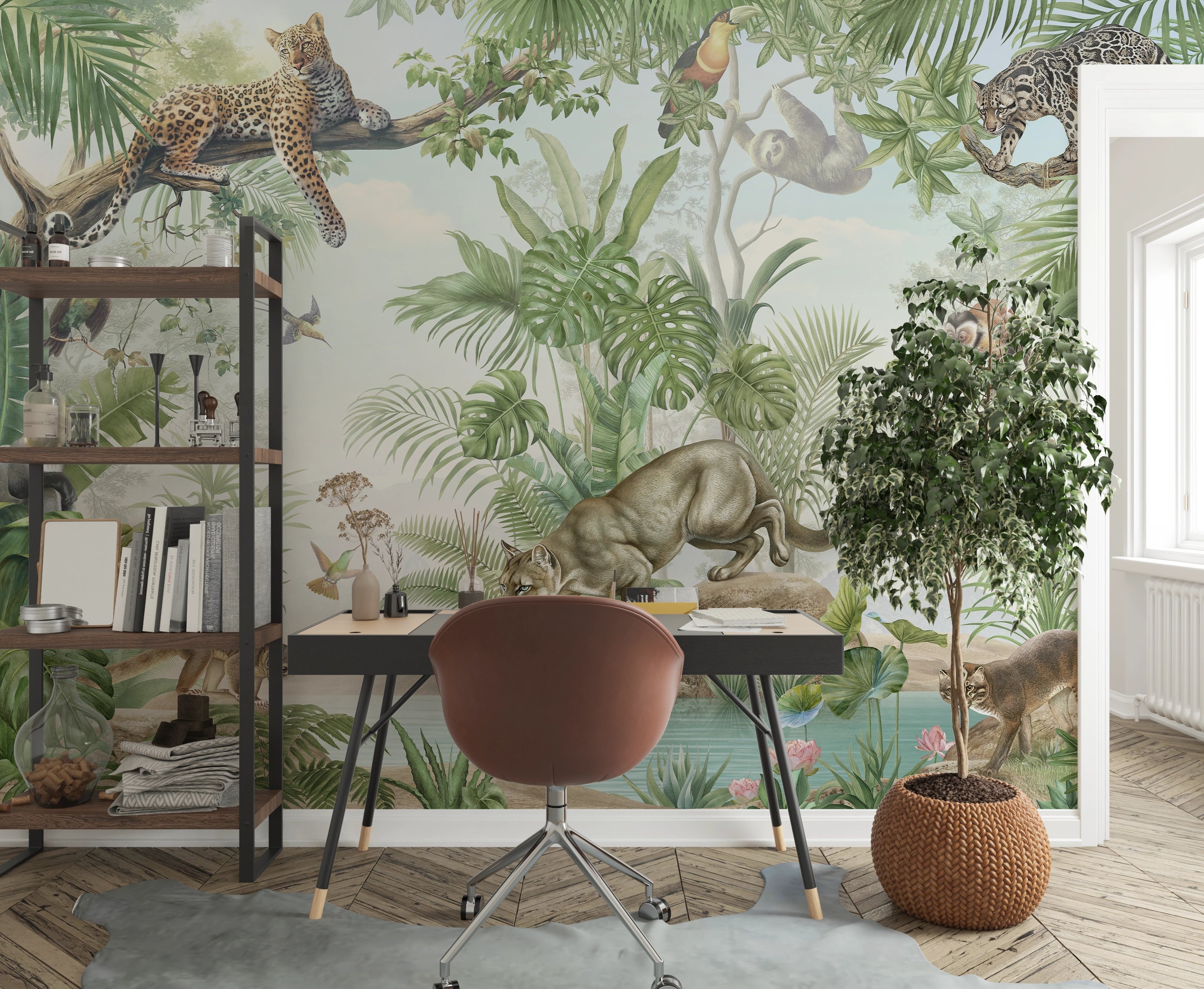 Trendy jungle animals wallpaper 