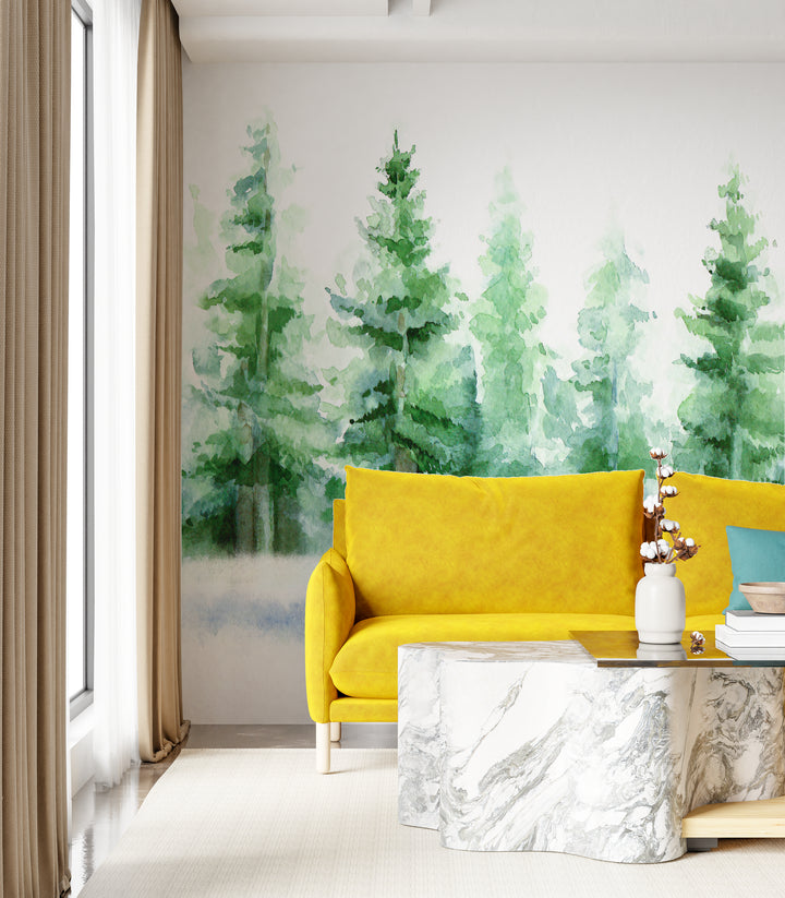 Papier peint panoramique sur mesure forêt de sapin