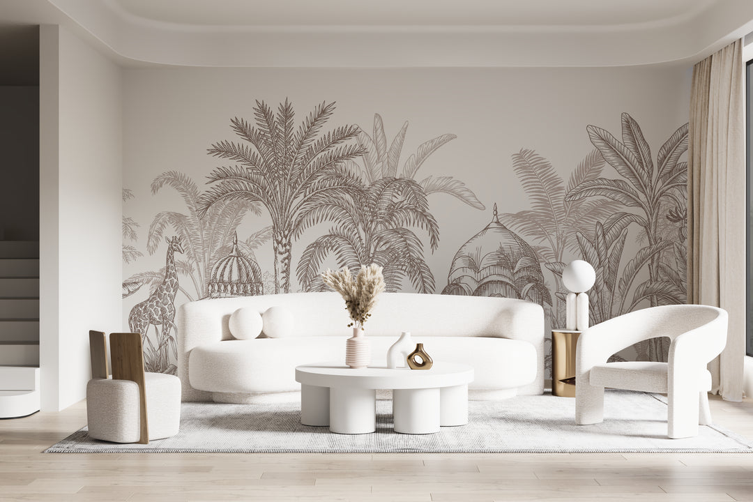 Taupe Temple Panoramic Wallpaper