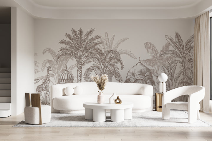 Taupe Temple Panoramic Wallpaper