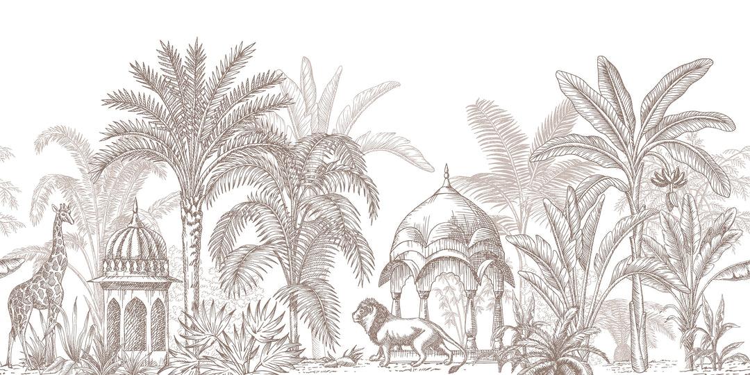 Taupe Temple Panoramic Wallpaper