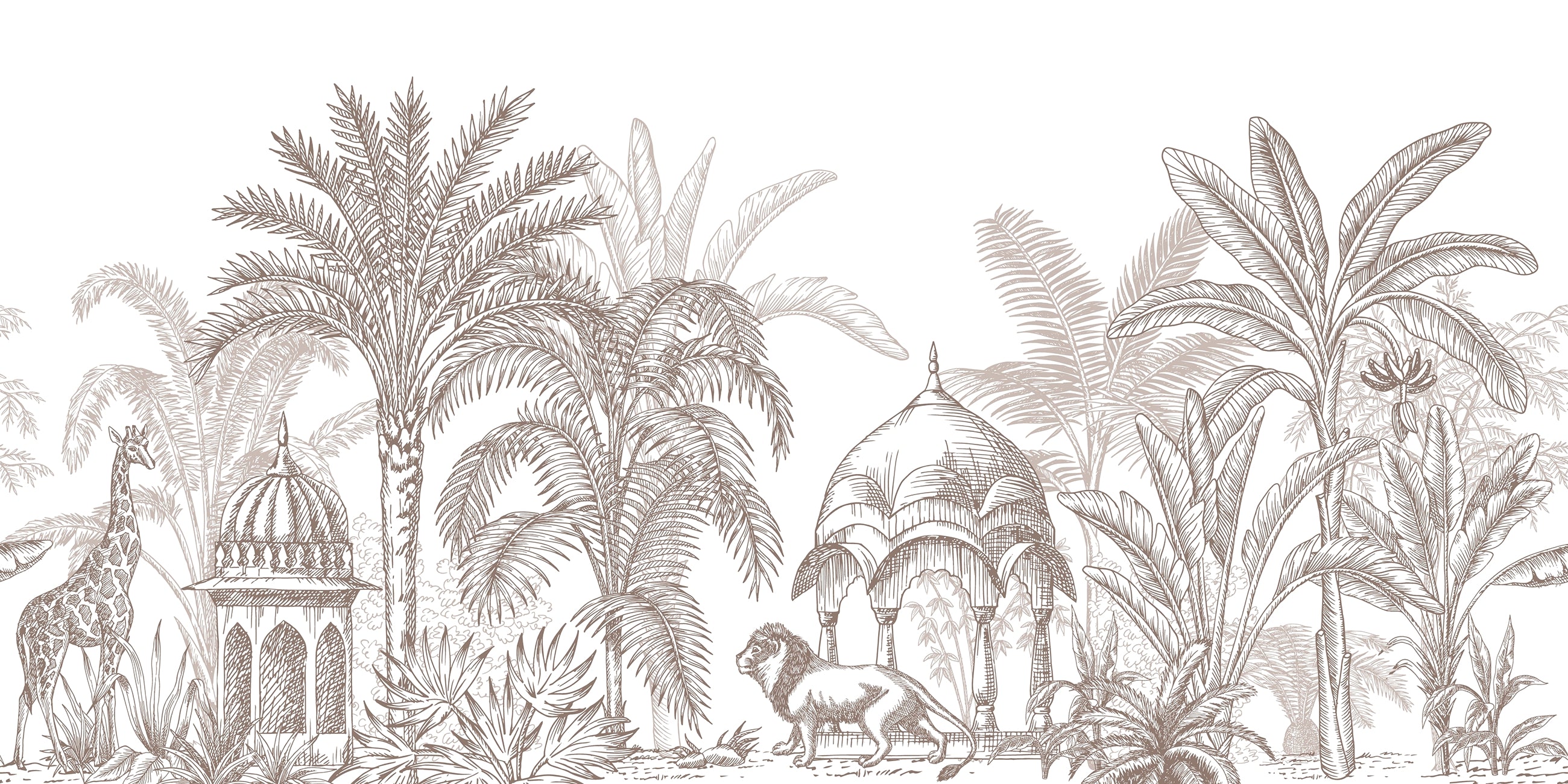 Taupe Temple Panoramic Wallpaper