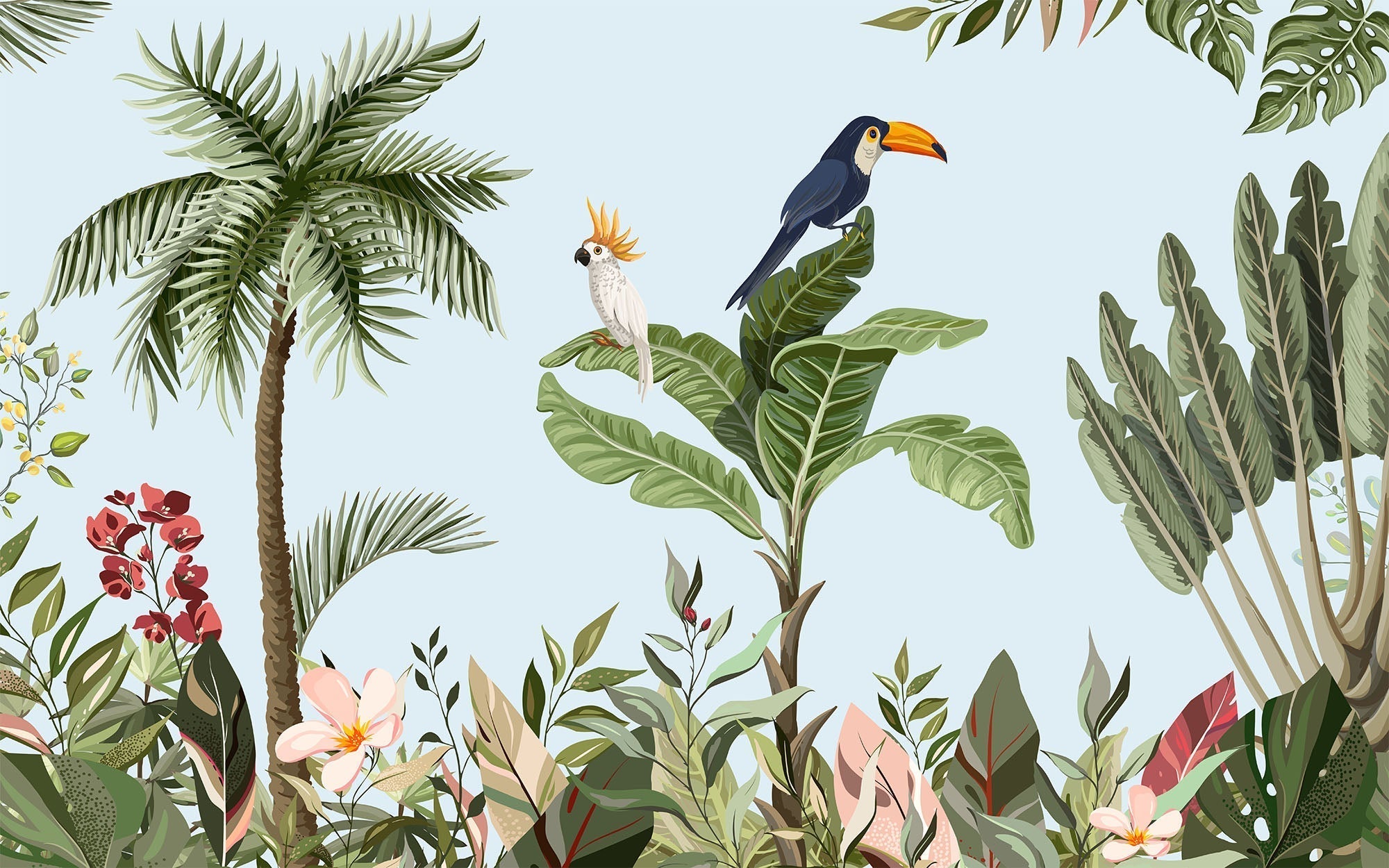 Toucan y el papel tapiz panorámico de Tucan y Parrot