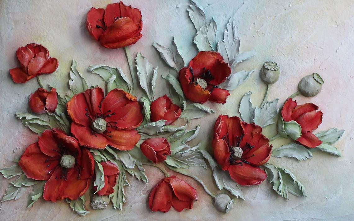 Papier peint panoramique trompe-l'œil coquelicots rouges