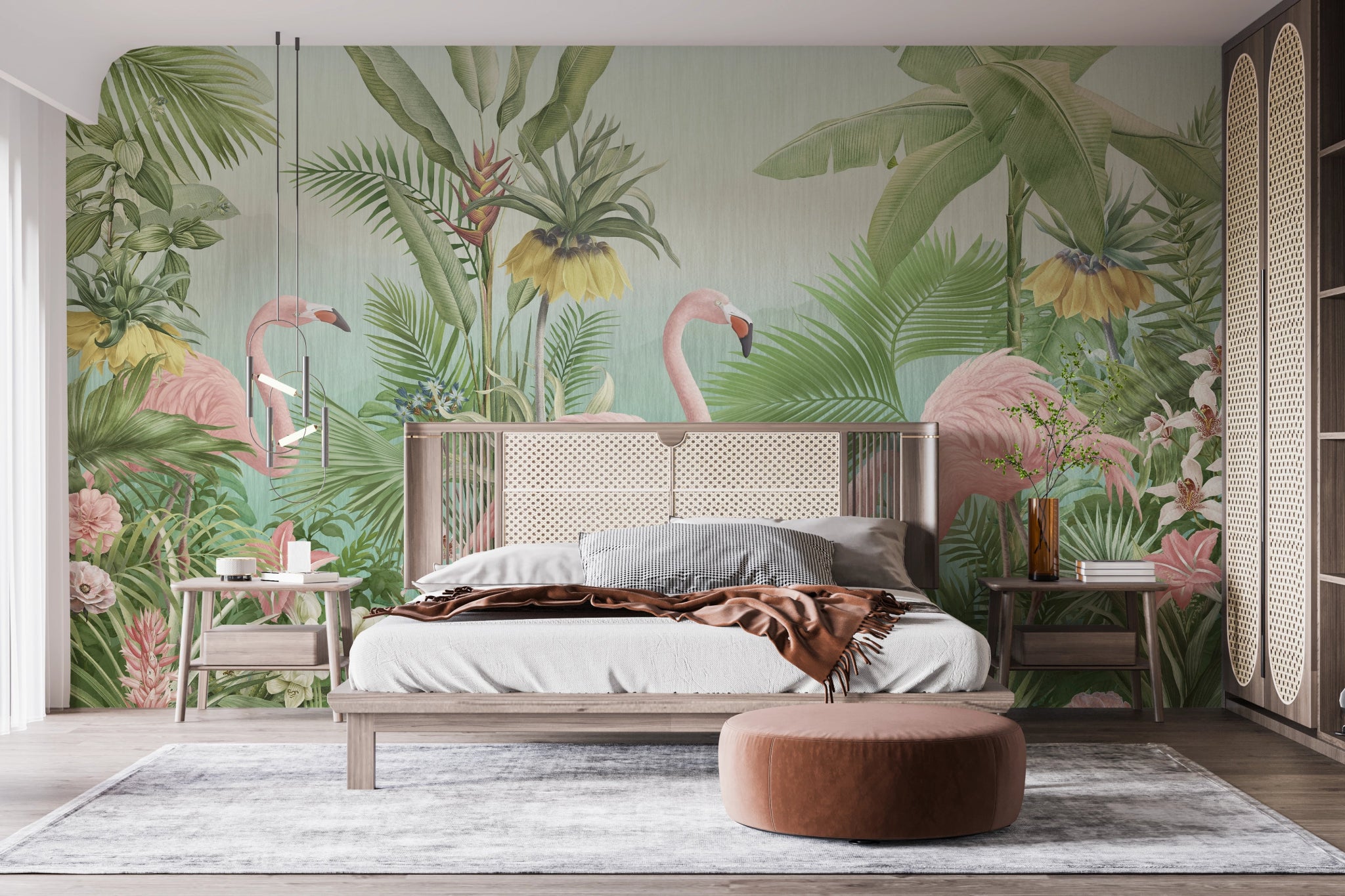 Papier peint panoramique tropical flamant rose