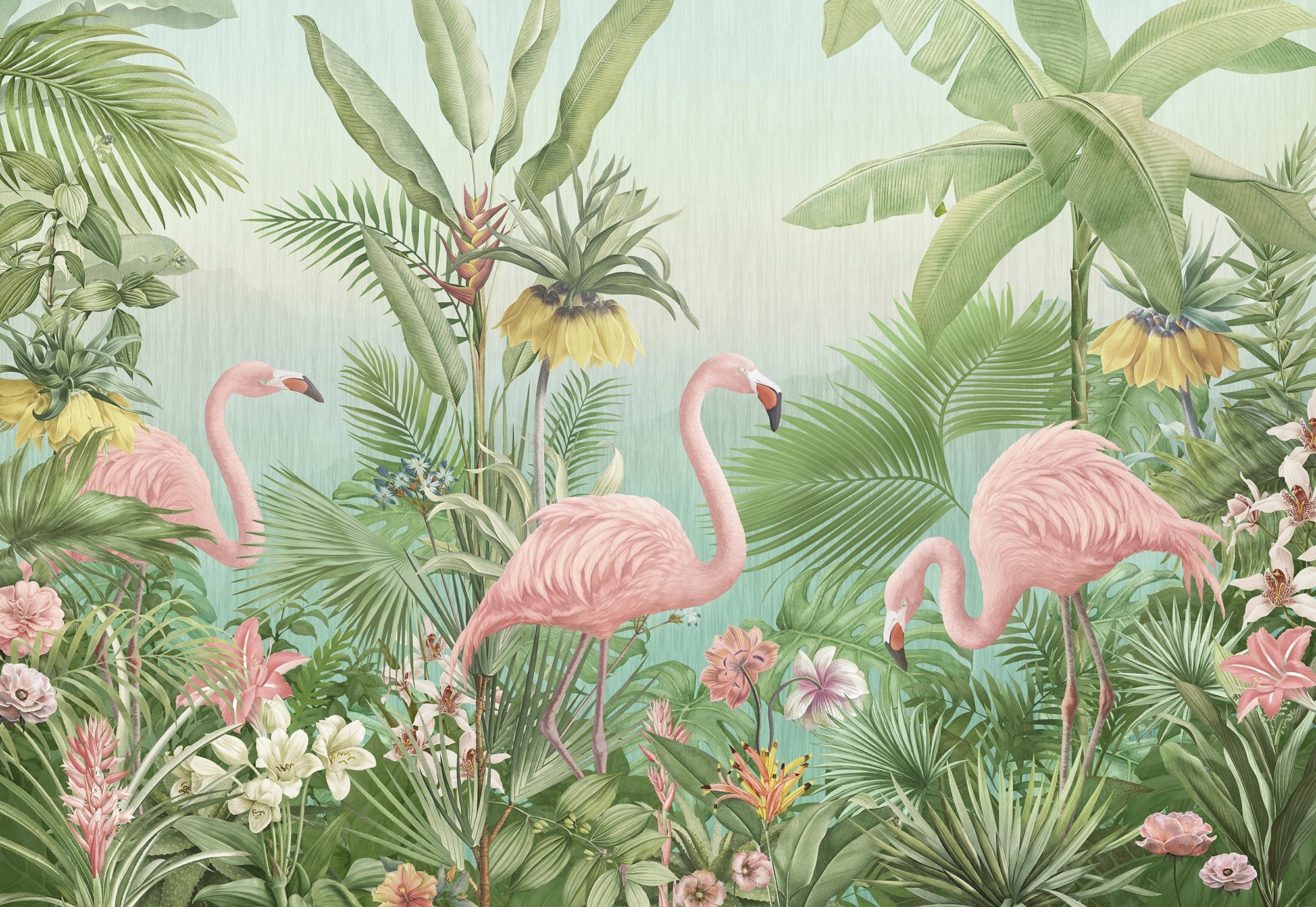 Tropical flamingo panoramic wallpaper