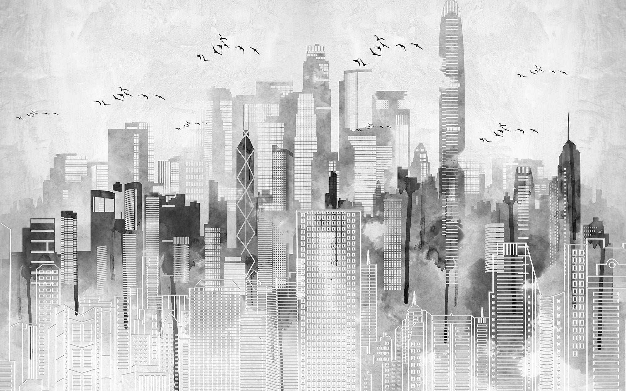 Black &amp; white city panoramic wallpaper