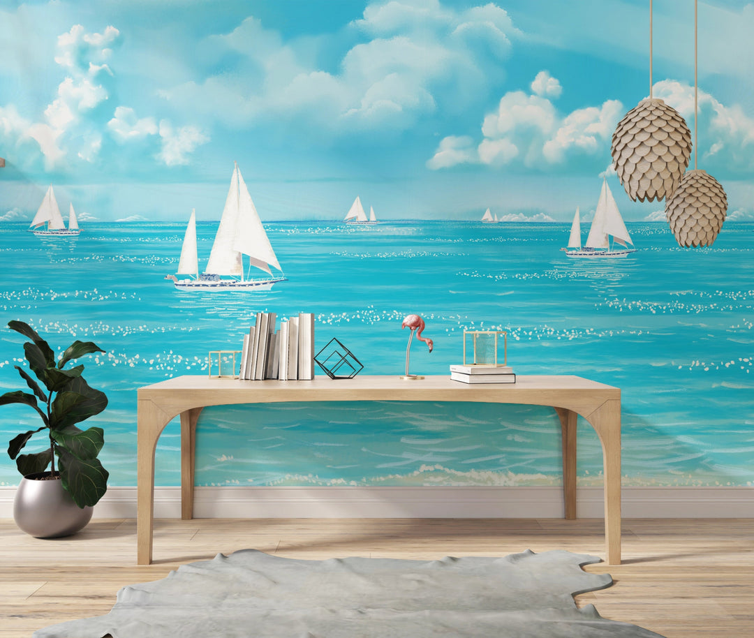 Papier Peint Panoramique Voiliers au fil de l'eau - Kam et Léon