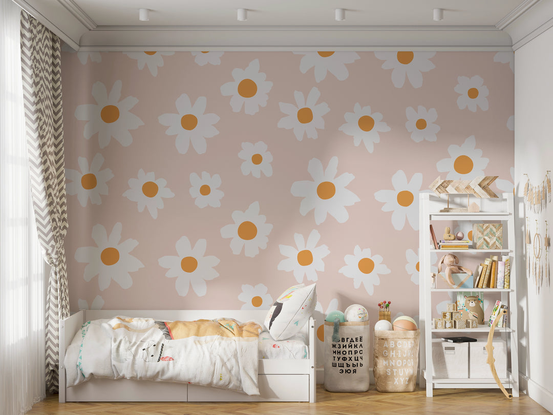 Papier Peint Petites Marguerites Roses