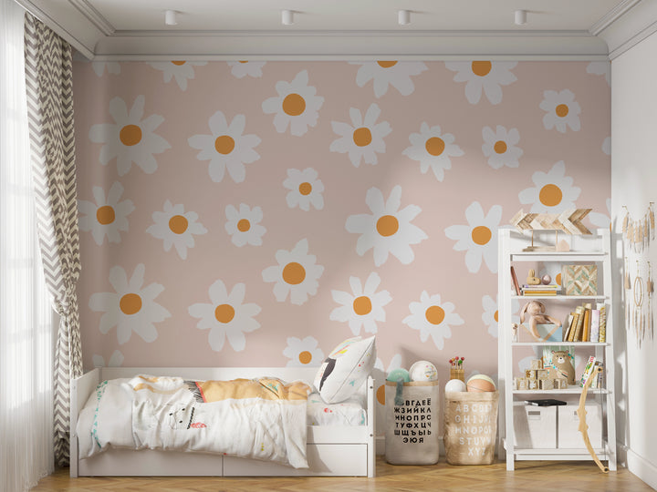 Papier Peint Petites Marguerites Roses
