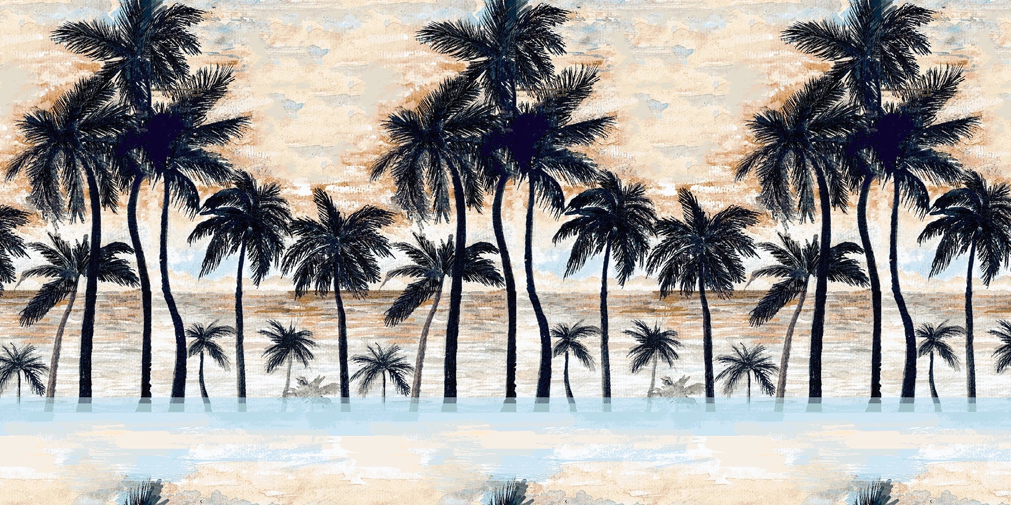 Papier Peint Plage de Cocotiers au Coucher de Soleil