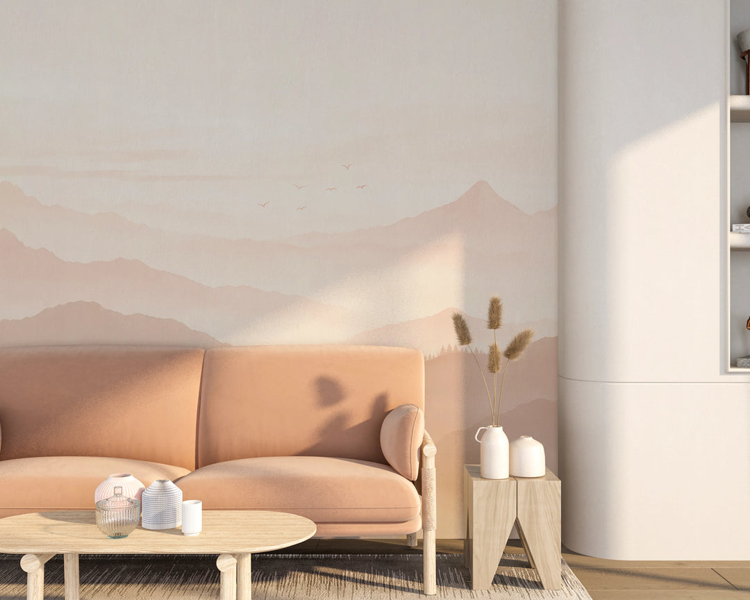 Papier peint panoramique montagne nuances terracotta