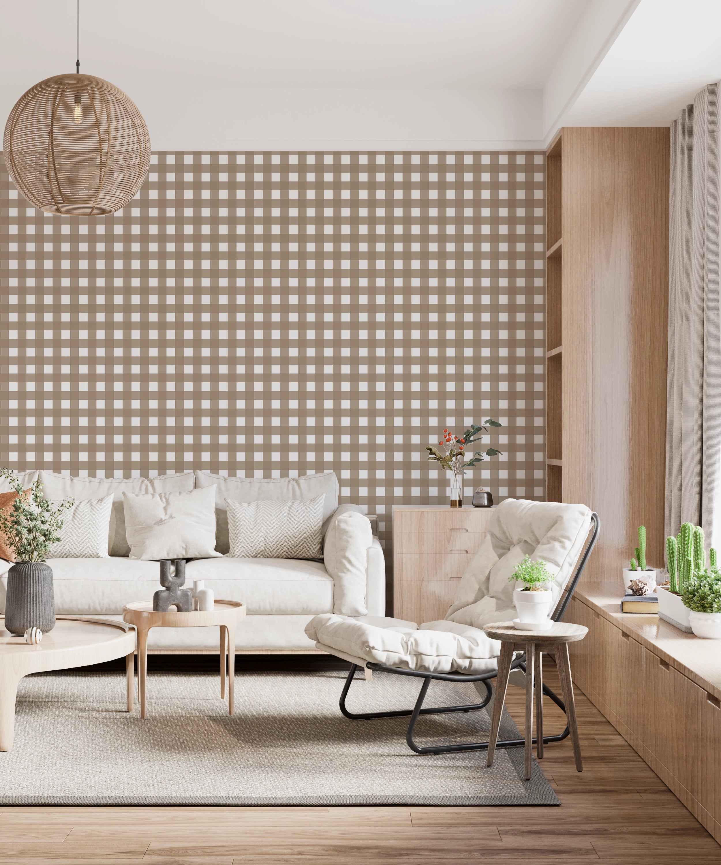 Papier peint Vichy Carreaux Taupe