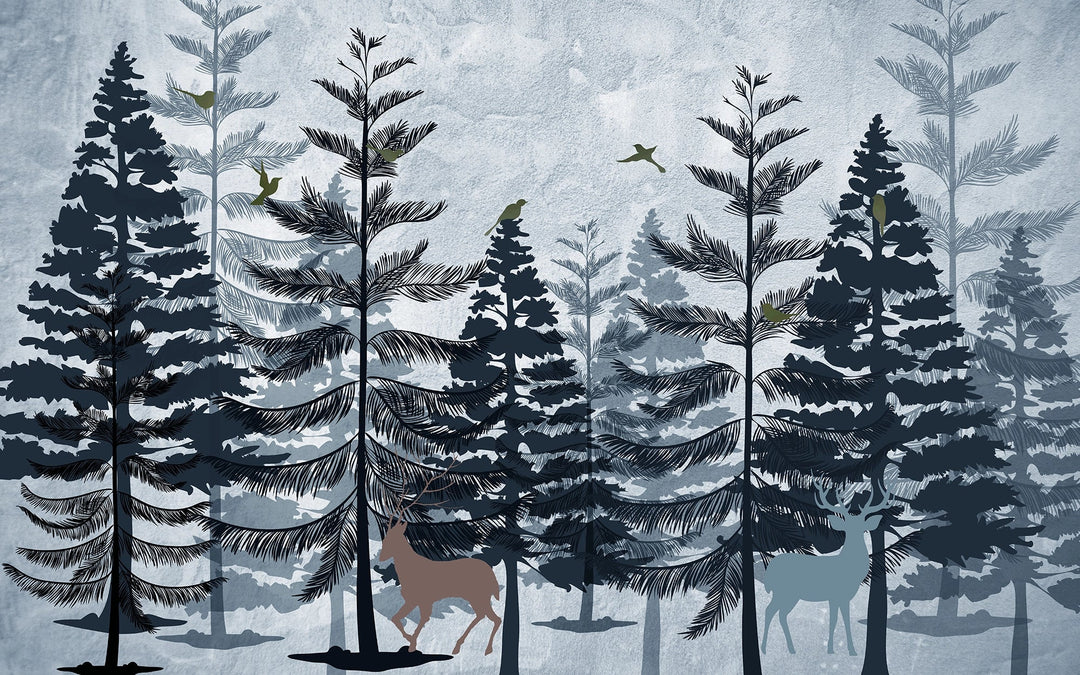 Papier Peint Sapins Bleus Enchantés - Kam et Léon