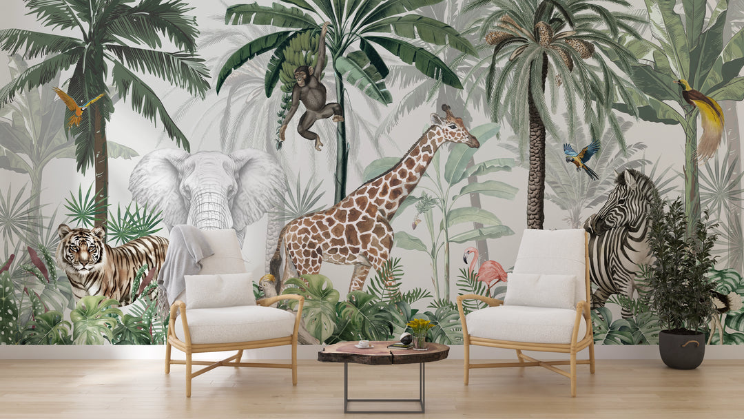 Papier peint sur mesure animaux de la jungle