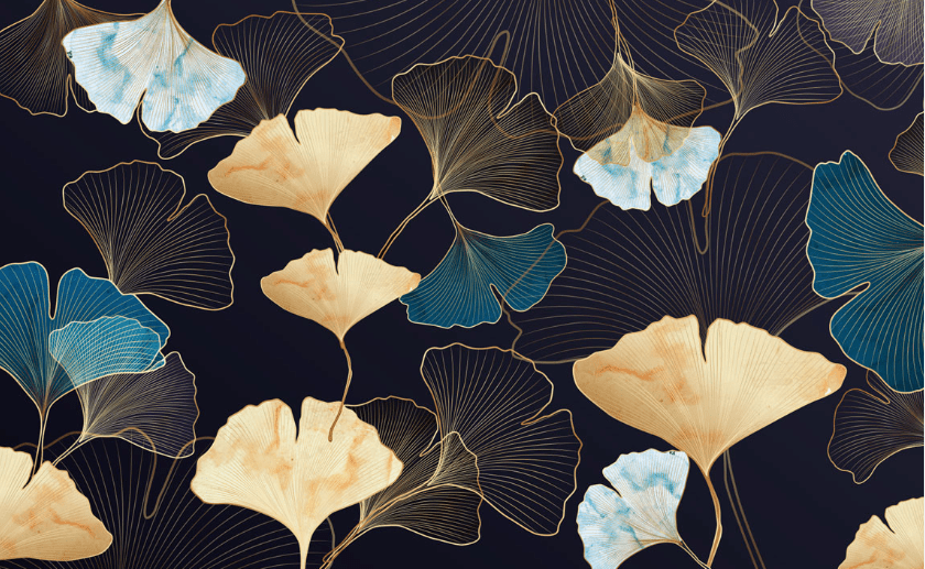 Papier peint sur mesure feuilles de ginkgo dorées