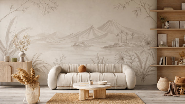 Papier peint paysage montagneux aux tons neutres 