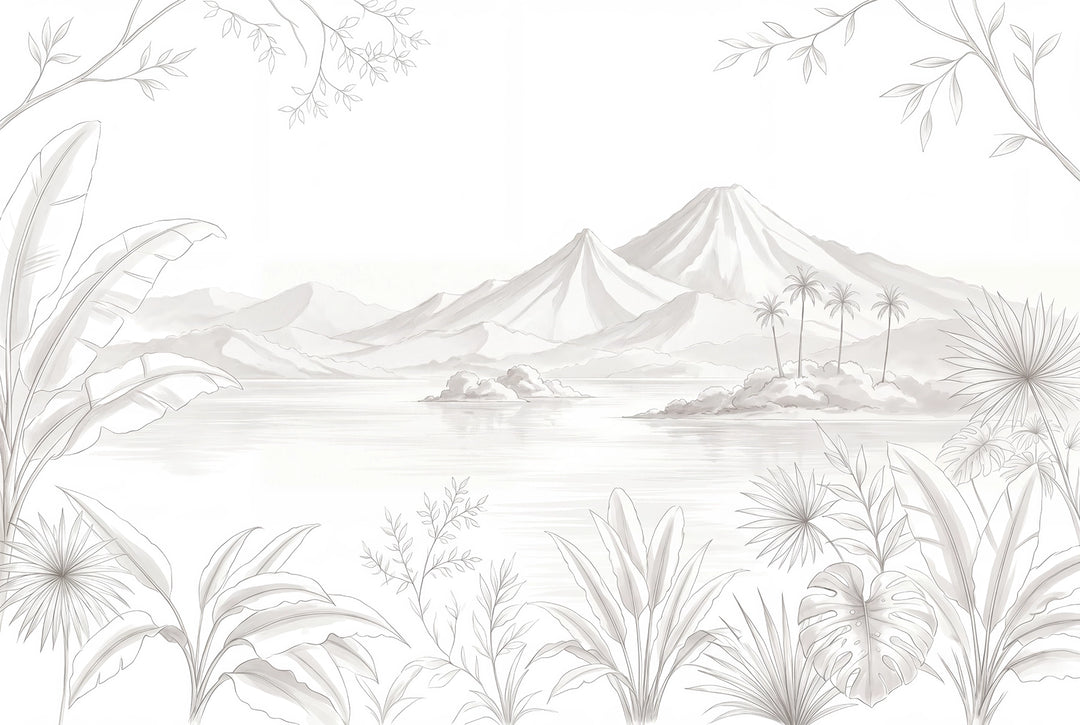 Fresque murale panoramique avec végétation tropicale pour agrandir une pièce