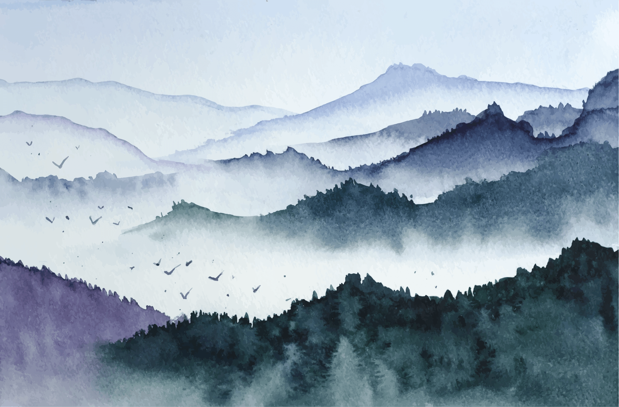 Mountain Trendy Aquarell Tapete