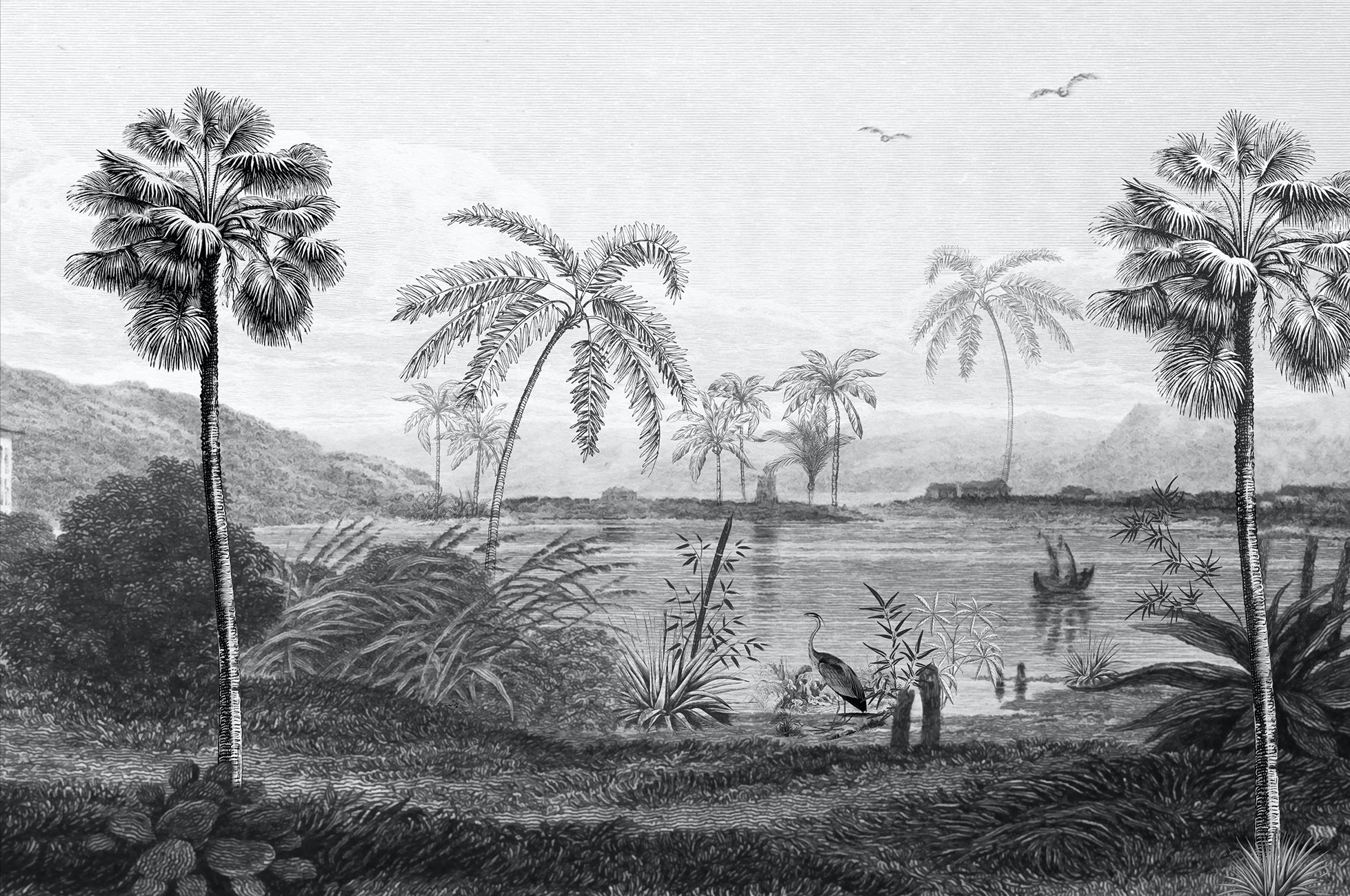 Trendige schwarze und weiße Landschaft Tapete