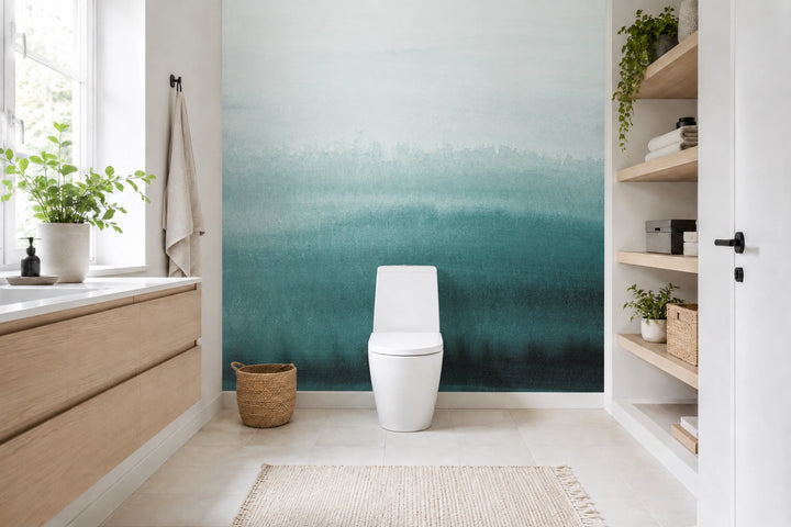 Papier peint WC et toilettes dégradé bleu canard