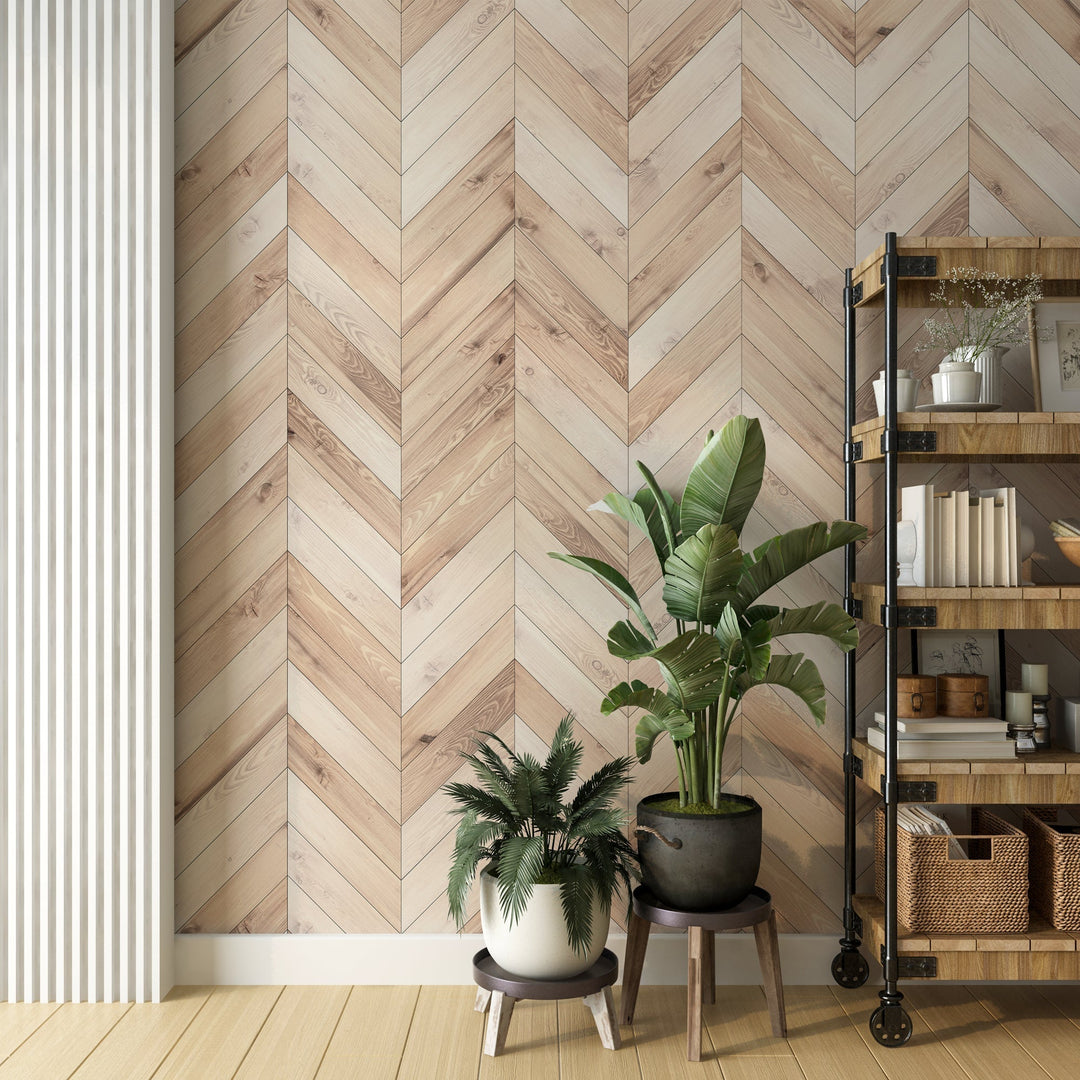 Papier peint Trompe l'oeil Bois Chevron - Kam & Leon