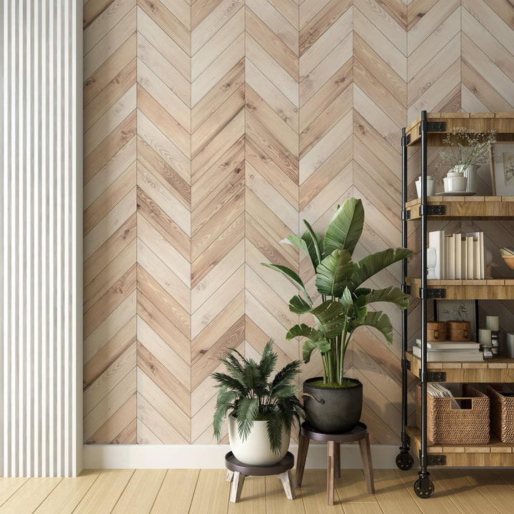 Papier peint Trompe l'oeil Bois Chevron - Kam & Leon