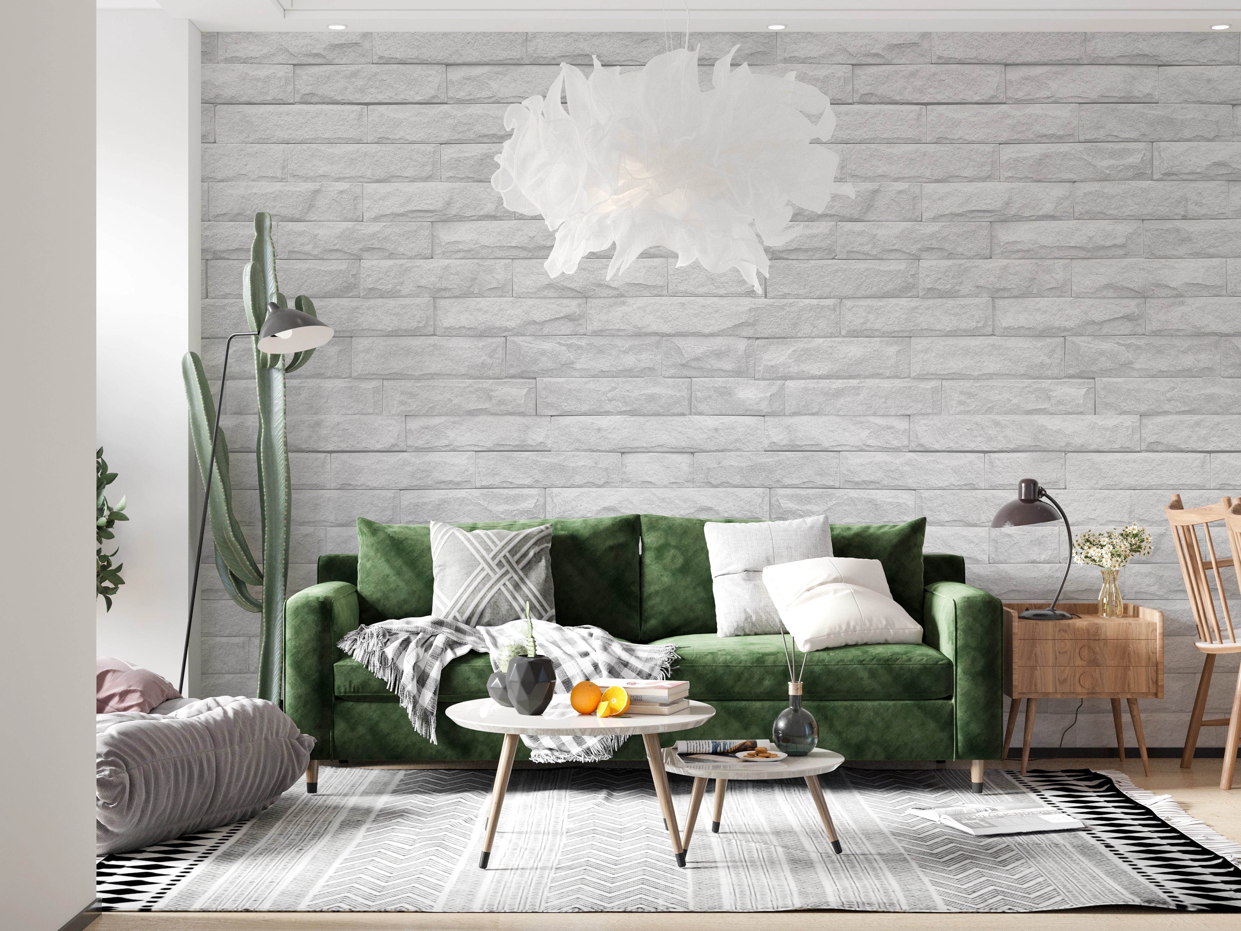 White brick trompe l'oeil wallpaper