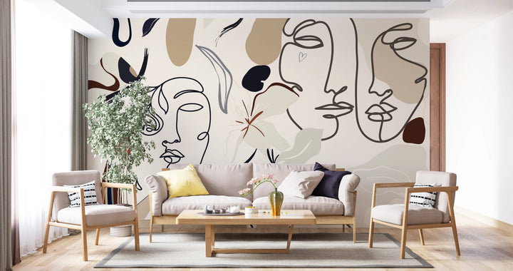 Papier Peint Visages Abstraits Contemporains - Kam et Léon