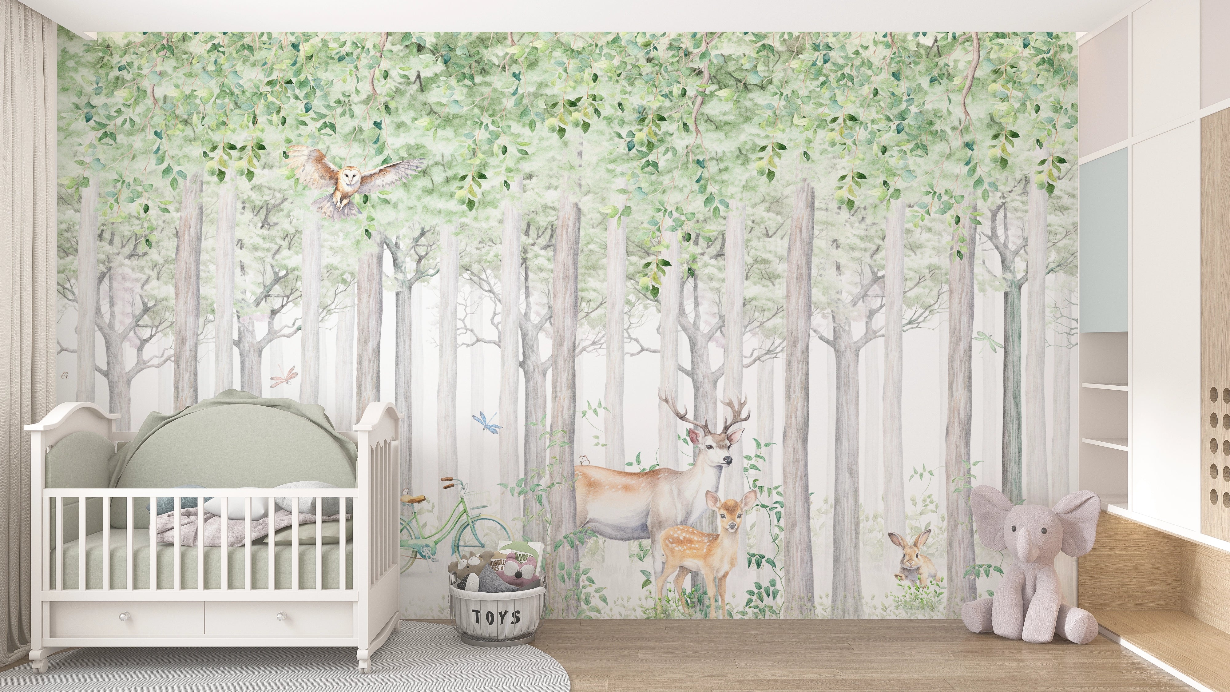 Deer in the forest panoramic wall tapestry