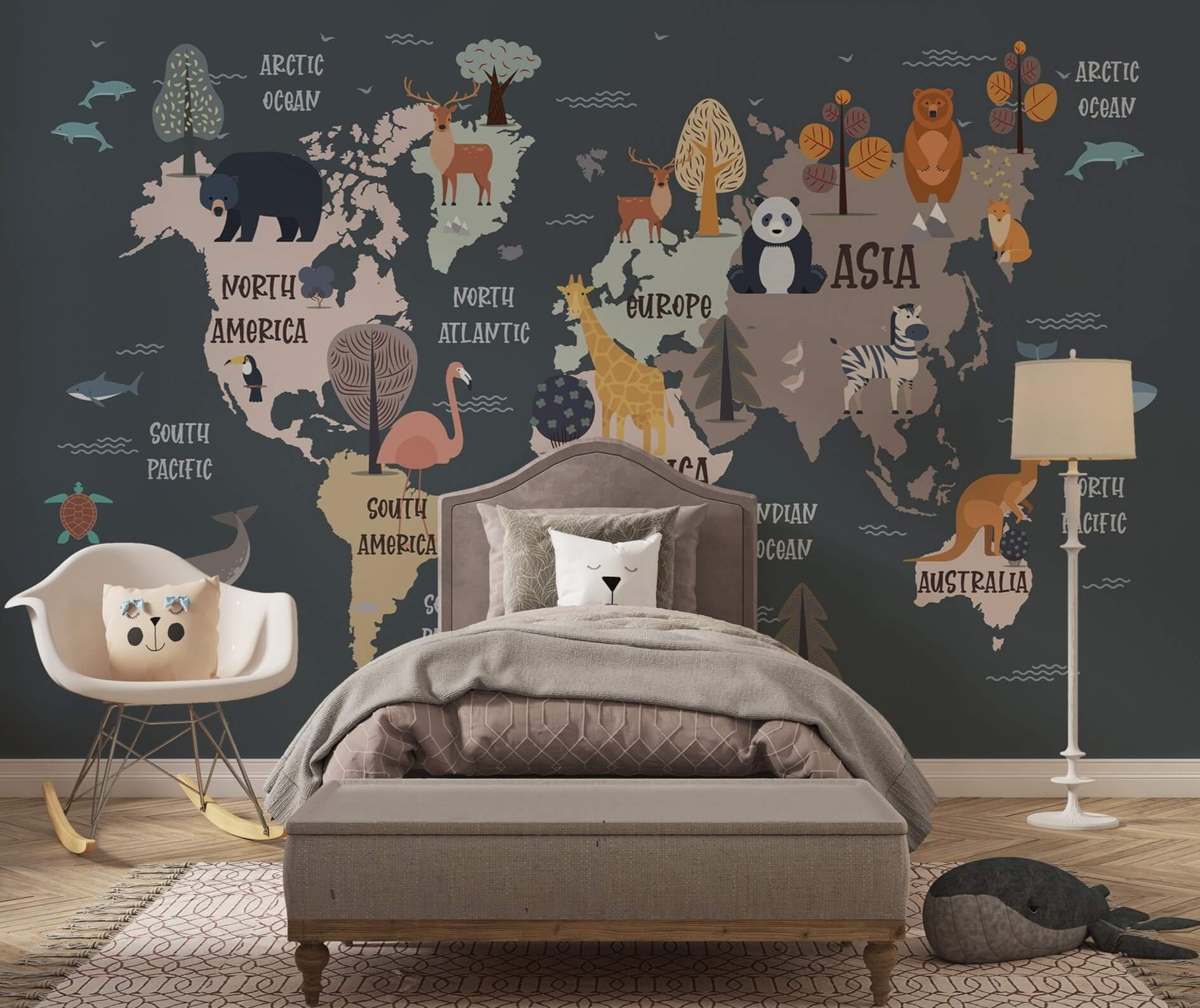 Décor mural Carte du monde des animaux livraison offerte - Kam & Leon