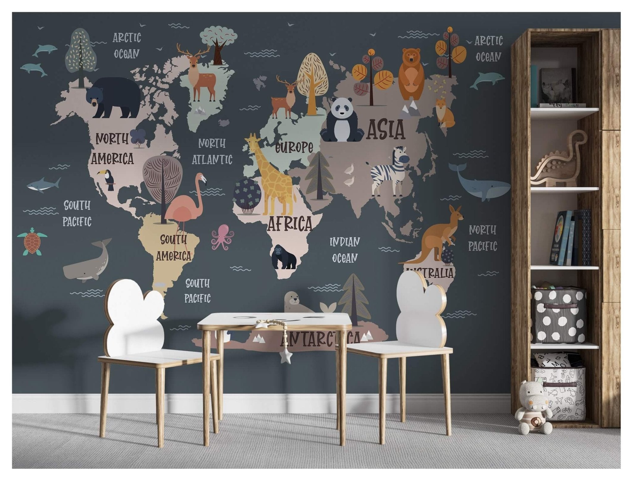 Décor mural Carte du monde des animaux livraison offerte - Kam & Leon