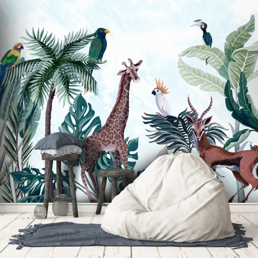 Fresque murale animaux dans la jungle