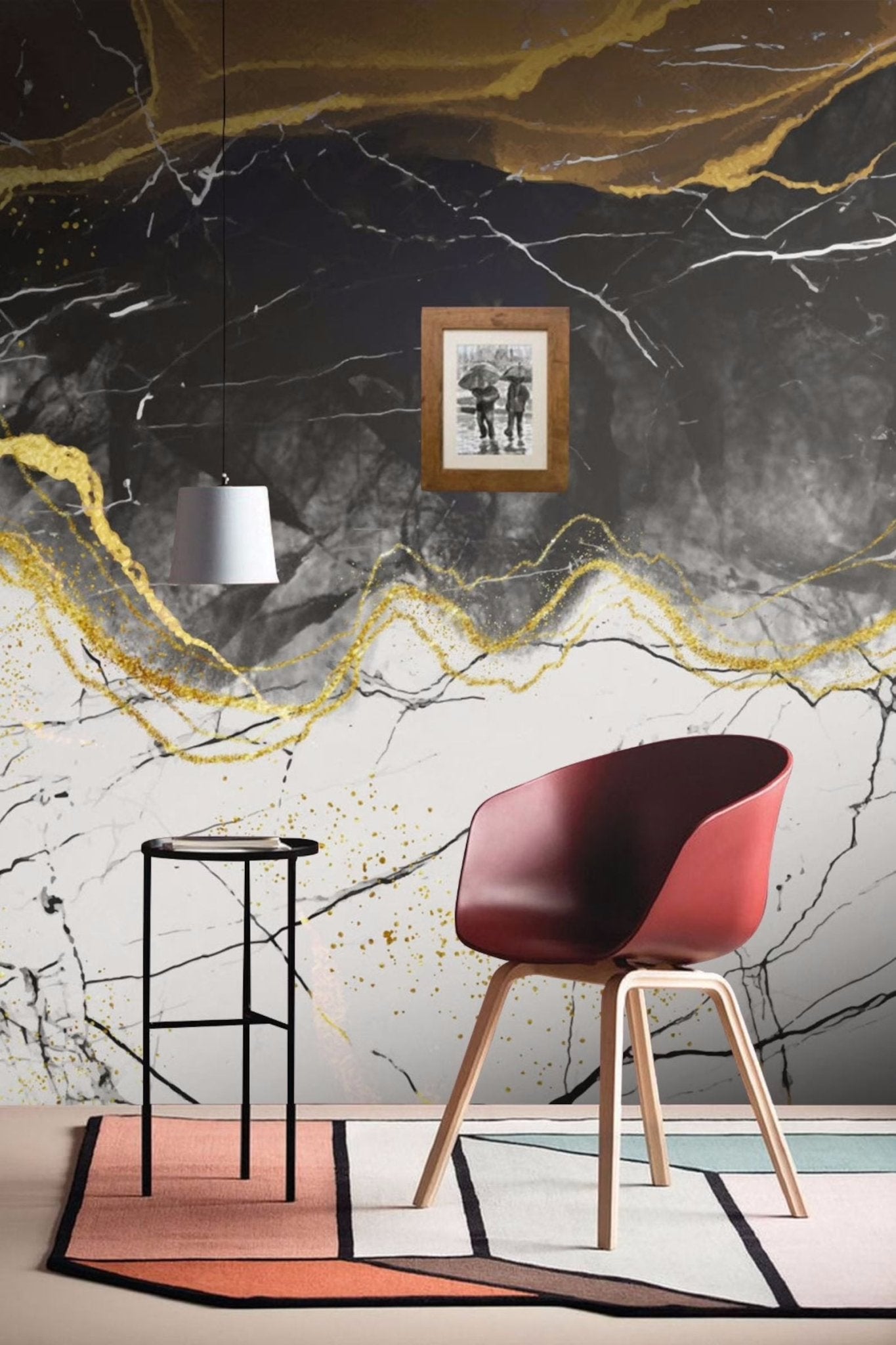 Fresque murale effet marbre noir, blanc & doré livraison offerte - Kam & Leon