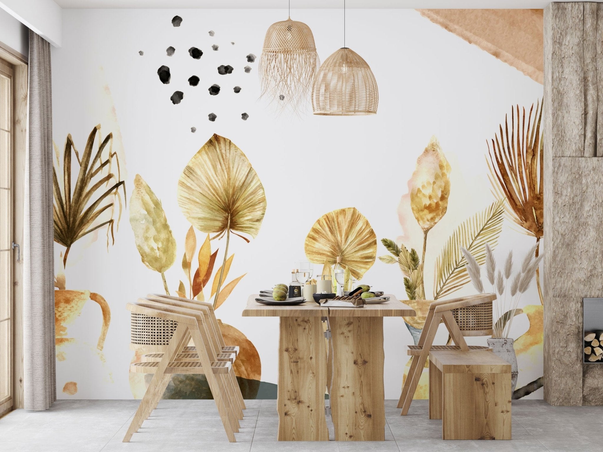 Papier peint panoramique feuilles exotiques séchées livraison offerte - Kam & Leon