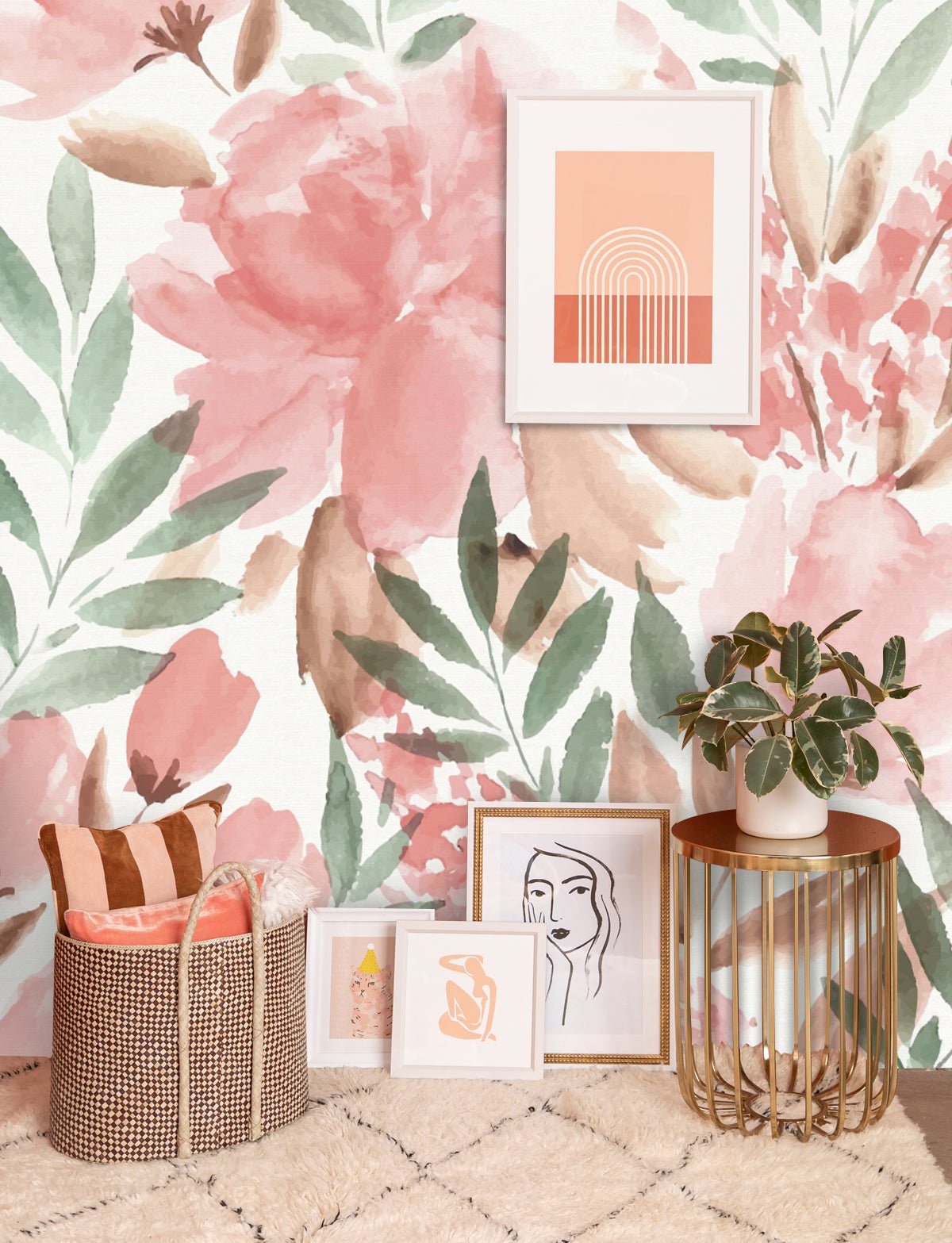 Papier peint fleurs roses livraison offerte - Kam & Leon