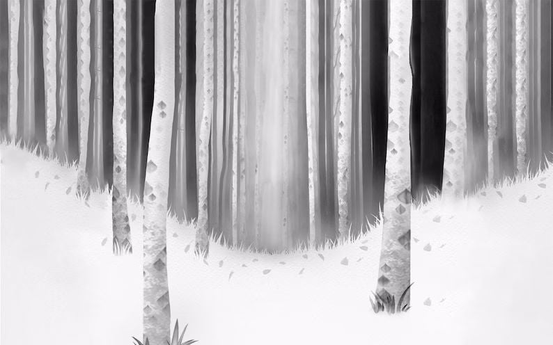 Fresque murale panoramique forêt noir & blanc livraison offerte - Kam & Leon